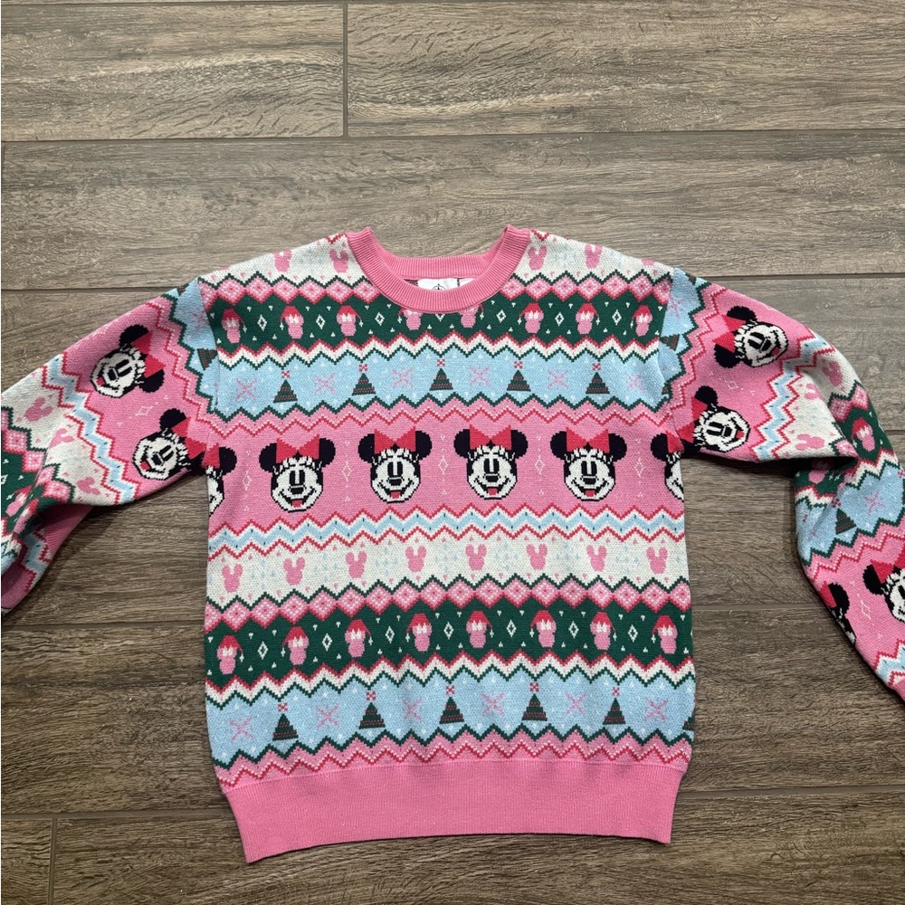 Disney Store/Park Christmas Pink and Blue Patterned Sweater